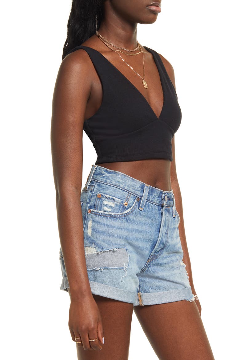 V NECK CROP TANK, Alternate, color, BLACK