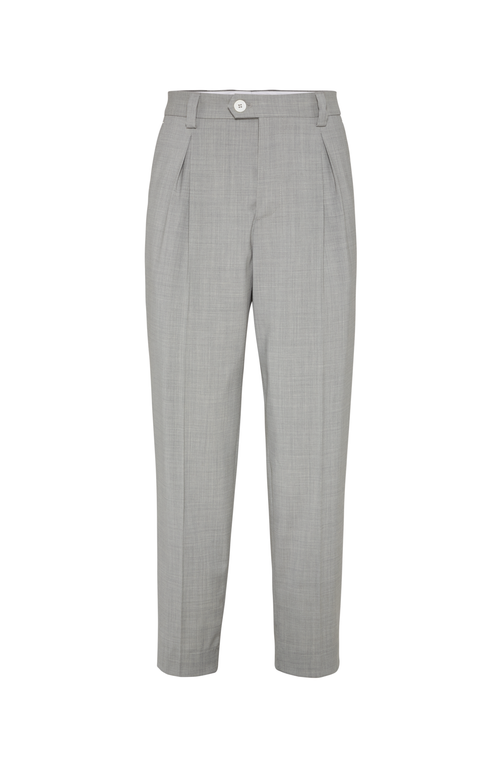 Brunello Cucinelli Wool And Cotton Trousers With Cuffs In Pearl Grey