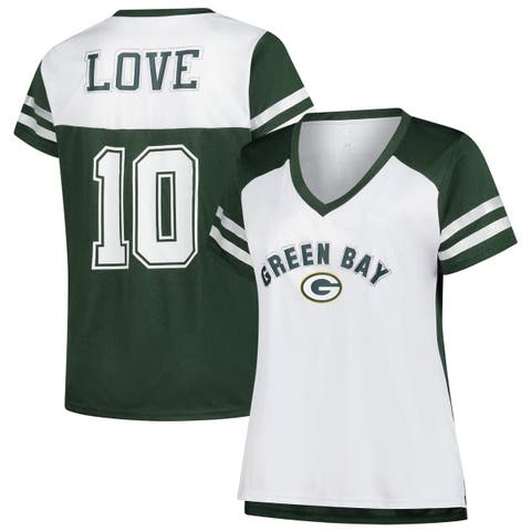 Women's Fanatics Jordan Love White Green Bay Packers Plus Size Bling Raglan V-Neck T-Shirt