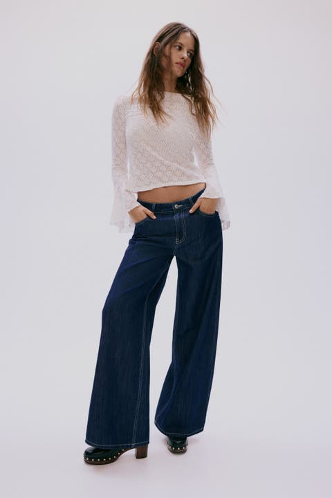 Wide-leg regular waist jeans