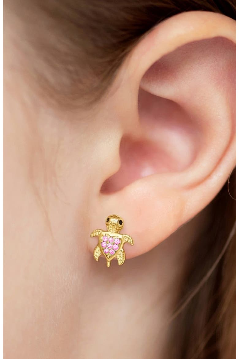 Sparkling Turtle Plated Earrings, Alternate, color, Pink