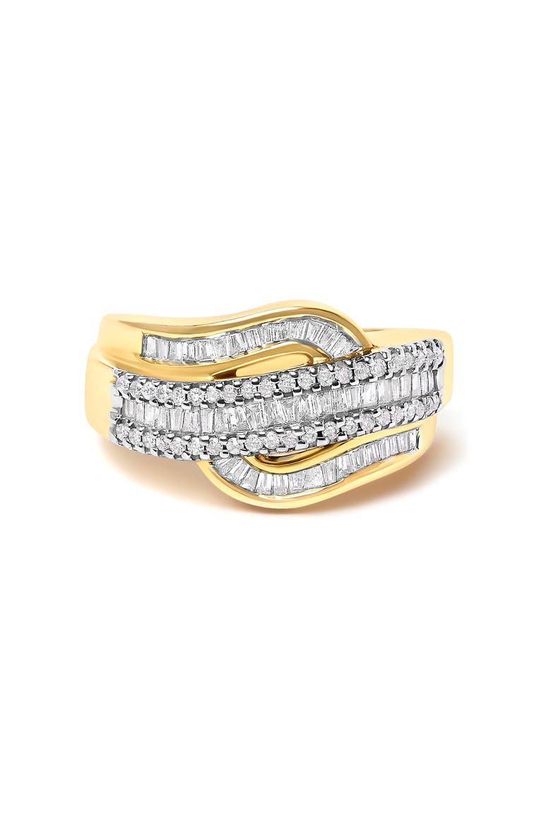 14K Yellow Gold 1.0 Cttw Diamond Wave Design Band Ring, Main, color, Yellow Gold