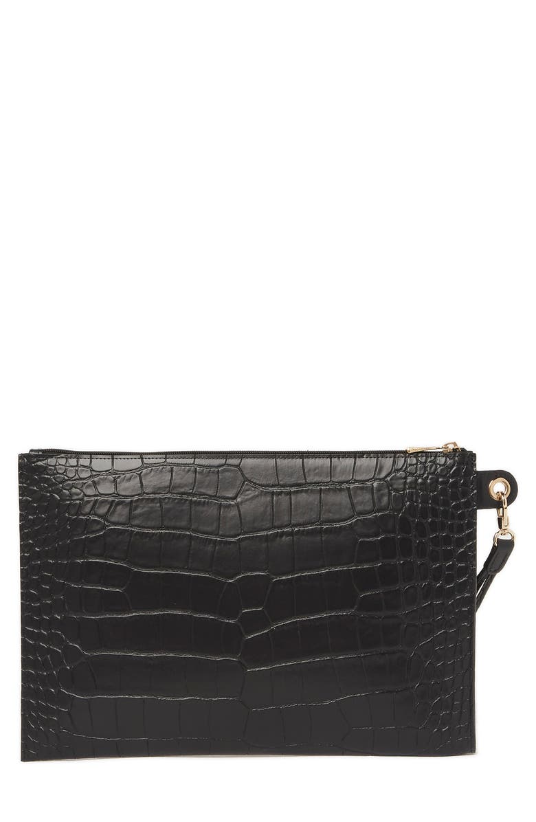 Longchamp Croc Embossed Leather Wristlet, Alternate, color, Black