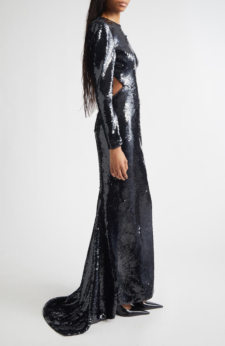 Stella McCartney Long Sleeve Sequin Gown, Alternate, color, Black
