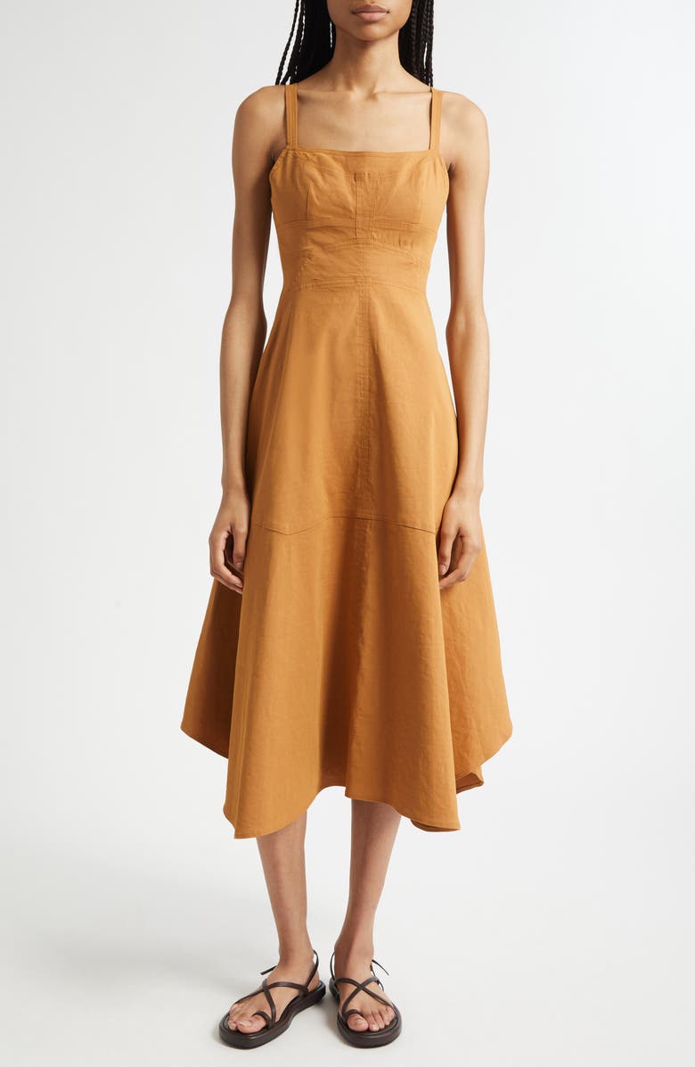 A.L.C. Harlow Fit & Flare Linen Blend Midi Dress, Main, color, Light Brown