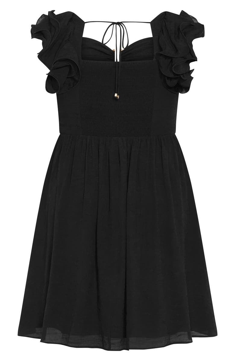 City Chic Alma Notched Ruffle Sleeve Minidress, Alternate, color, Black