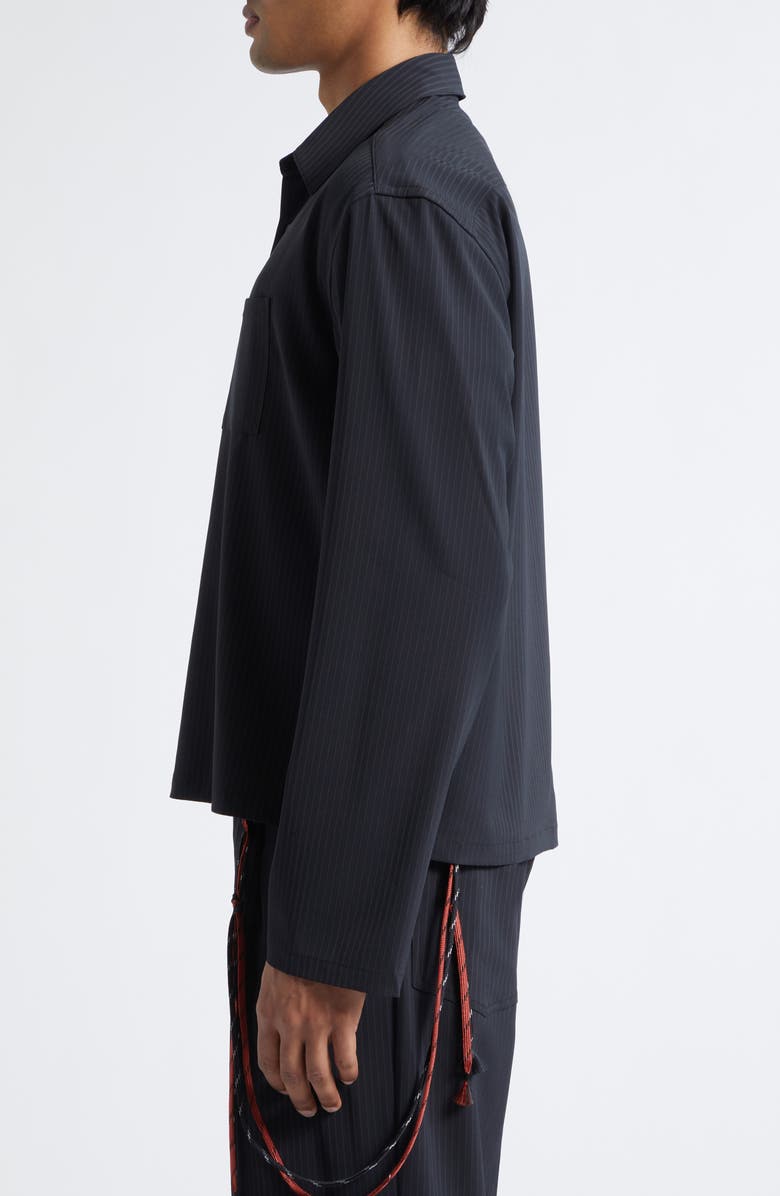 SONG FOR THE MUTE Casual Pinstripe Gabardine Crop Button-Up Shirt, Alternate, color, Navy