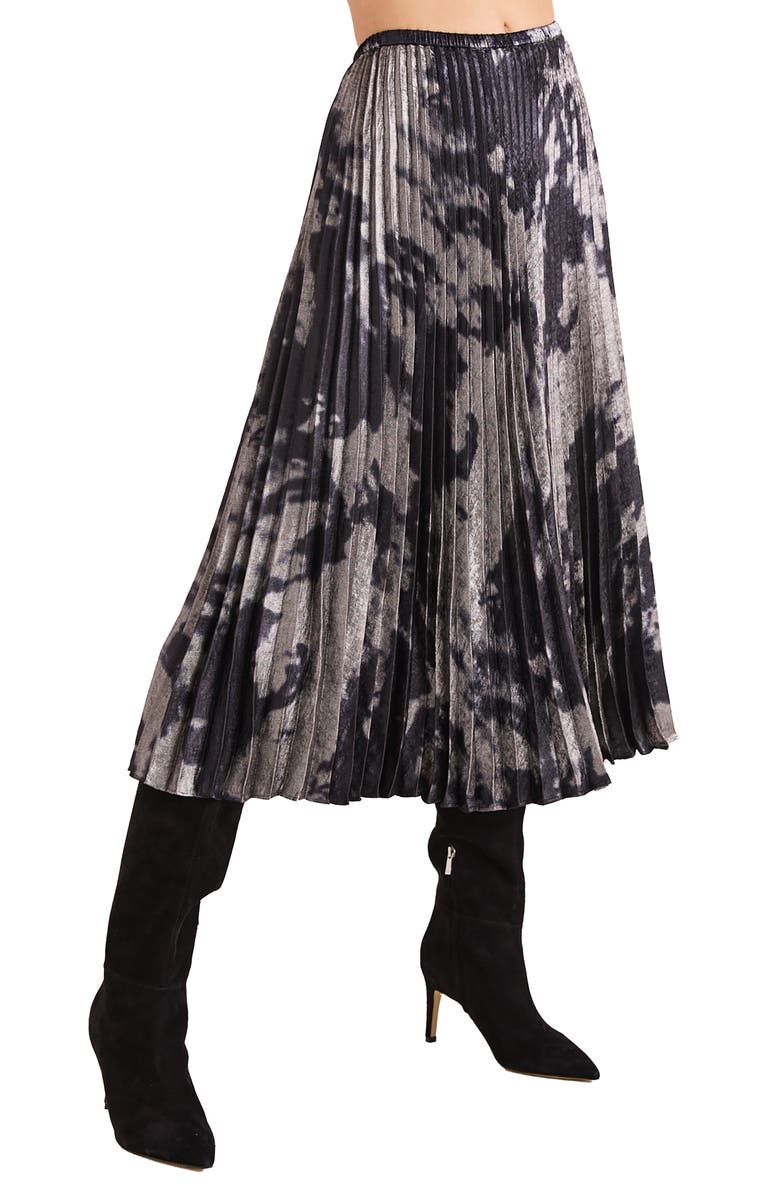 Bella Dahl Abstract Print Hand Pleated Midi Skirt, Alternate, color, 