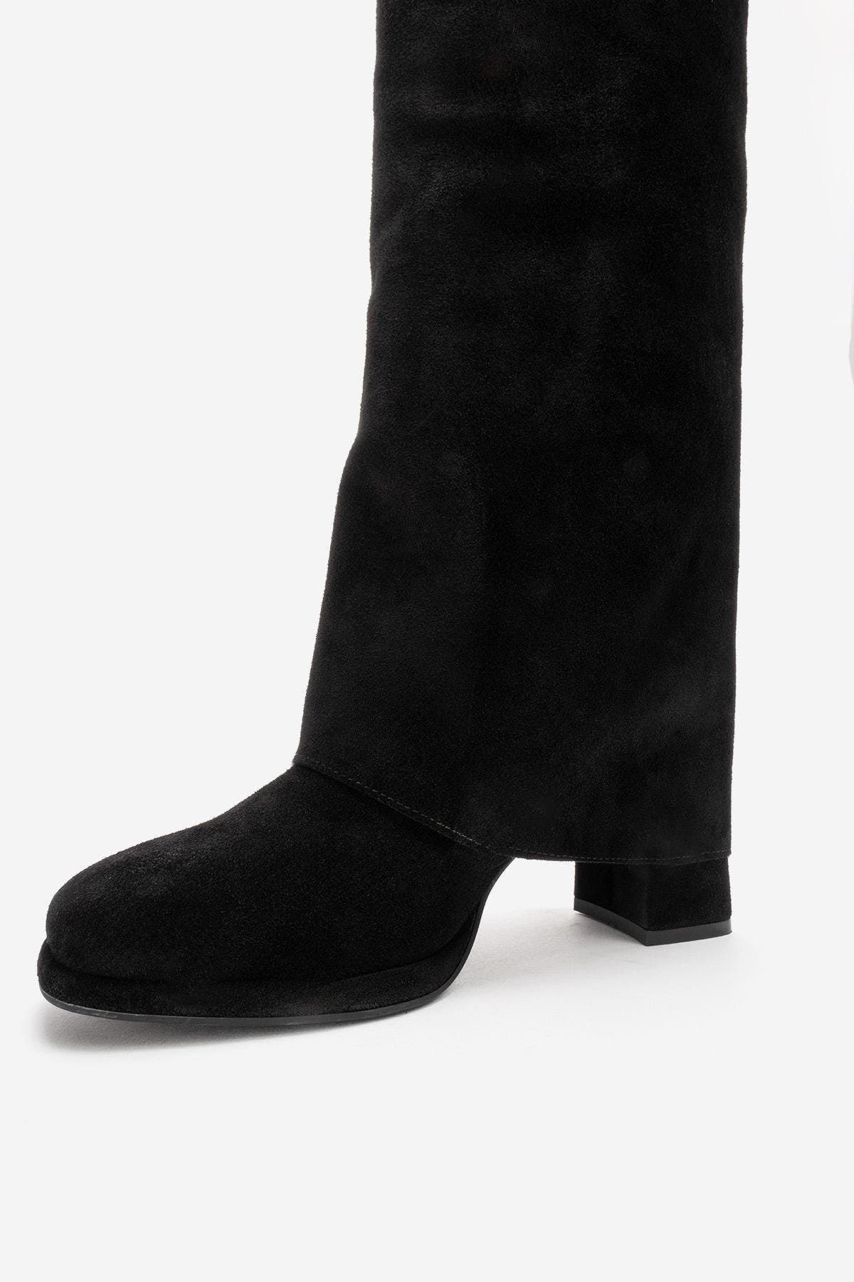 Lojo Leather Block Heel Boot, Alternate, color, Black Suede