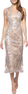 Marina Sequin Embellished Midi Cocktail Dress