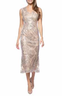 Marina Sequin Embellished Midi Cocktail Dress