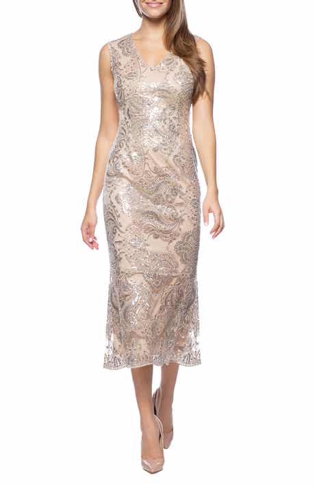Marina Sequin Embellished Midi Cocktail Dress