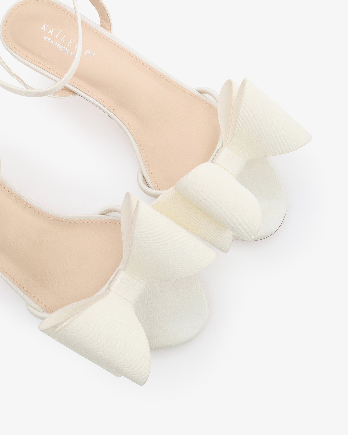 Sylvia Satin Strappy Kitten Heel Sandals with Front Tuxie Bow, Alternate, color, Ivory