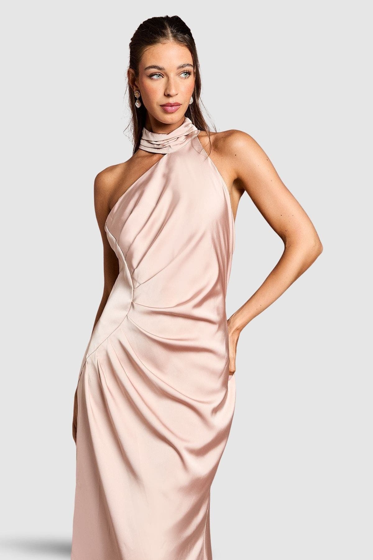 Satin Asymmetric Neck Maxi Dress - image 2