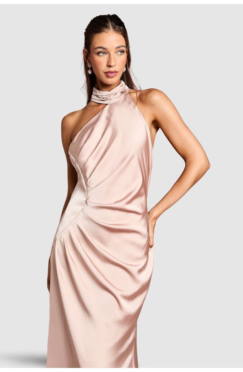 Coast Satin Asymmetric Neck Maxi Dress, Alternate, color, Mocha