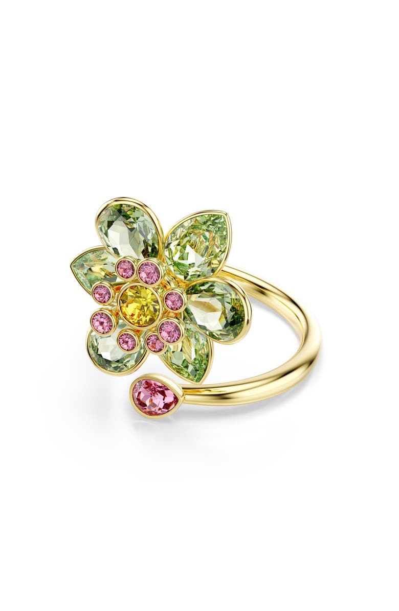Swarovski Idyllia Crystal Flower Bypass Ring, Main, color, Green