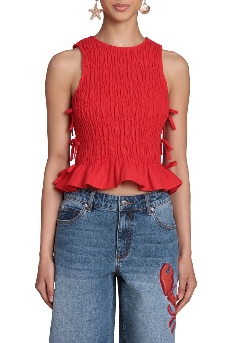 Smock Linen Blend Top, Main, color, HOT RED