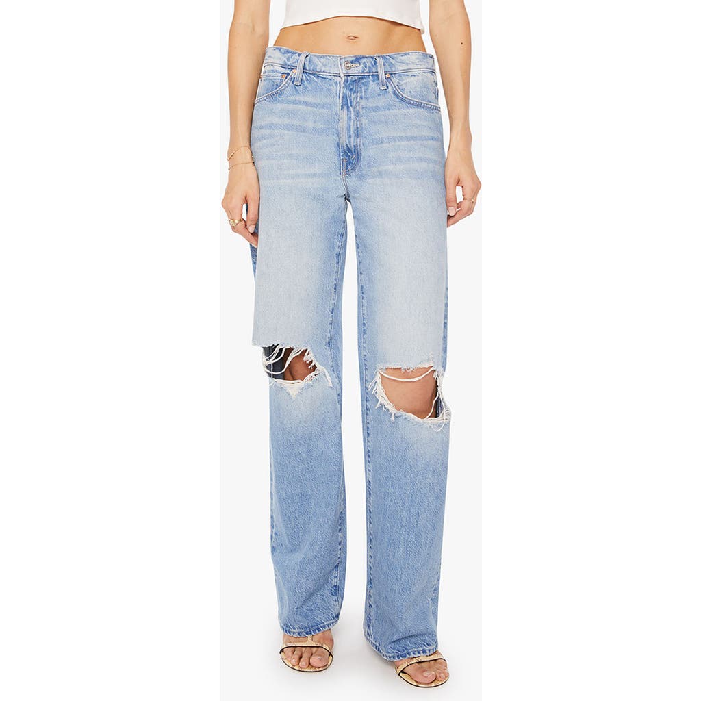 Mother The Dodger Sneak Ripped Wide Leg Jeans In Blue