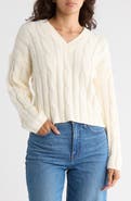Madewell Cable Knit V-Neck Crop Sweater