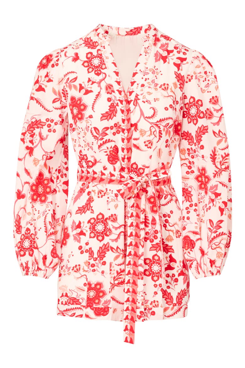 Floral Long Sleeve Cotton Romper, Alternate, color, WHITE/ CORAL MULTI