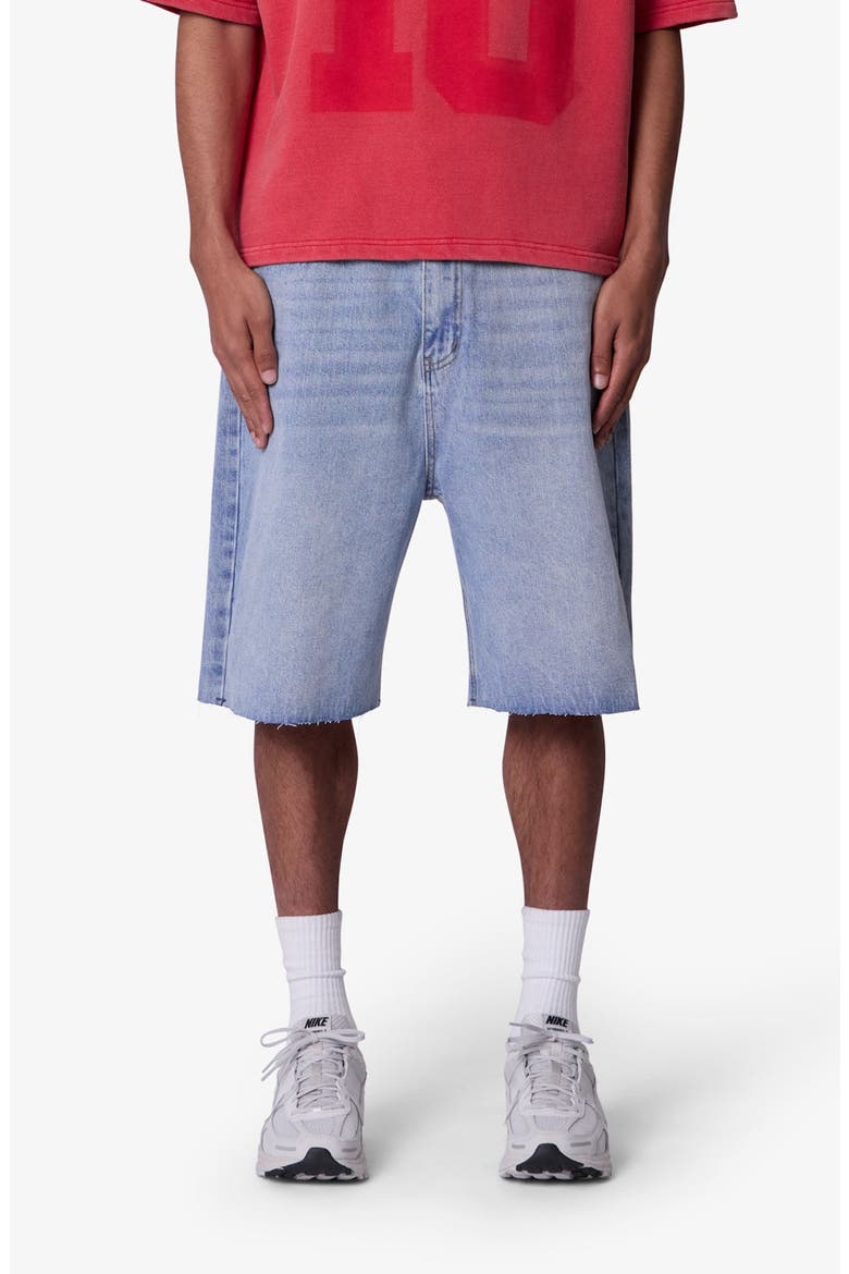 Baggy Raw Hem Denim Shorts, Main, color, LIGHT BLUE