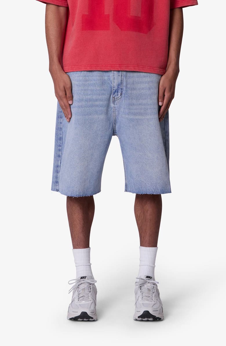 mnml Baggy Raw Hem Denim Shorts, Main, color, Light Blue