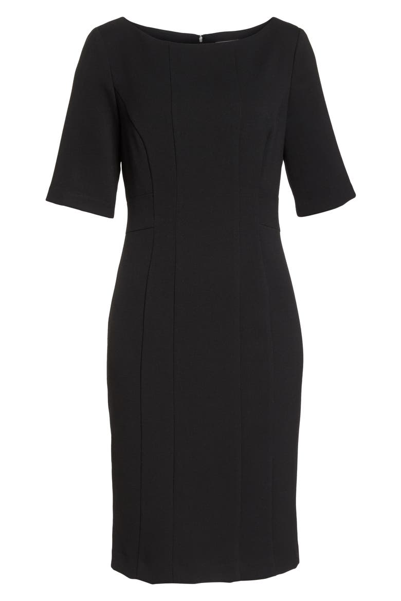 Bateau Neck Crepe Sheath Dress, Alternate, color, BLACK