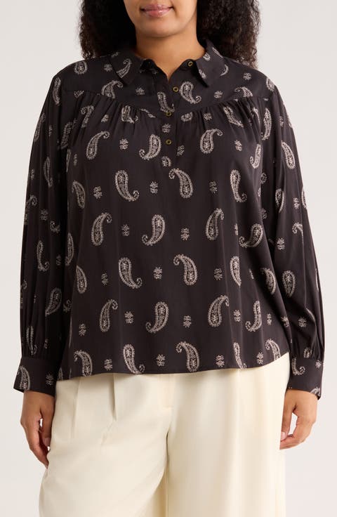 Paisley Long Sleeve Button-Up Shirt (Plus)