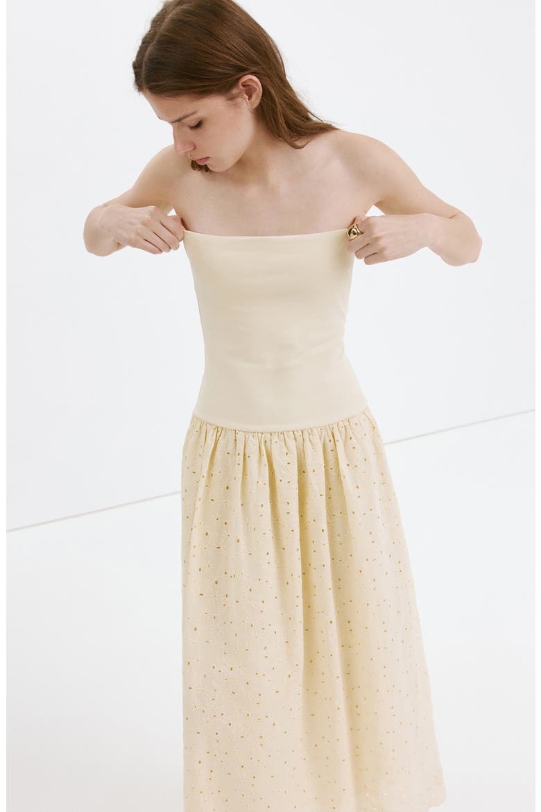 Embroidered Eyelet Strapless Maxi Dress, Alternate, color, SAND