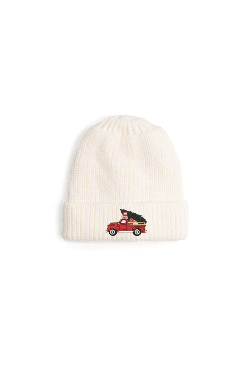 Christmas Truck Patch Beanie, Main, color, Natural