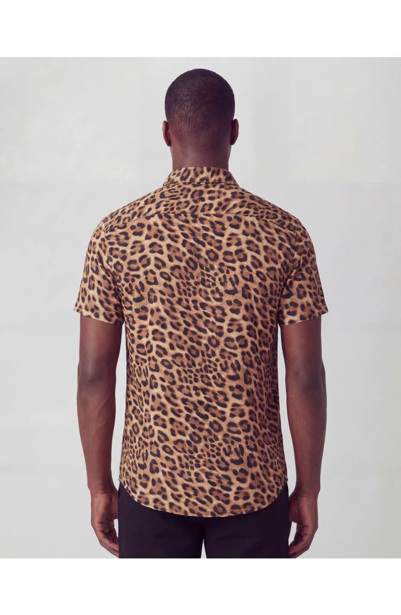 Lords of Harlech Leopard Mens Merino Wool Button-up Shirt, Alternate, color, Leopard Brown
