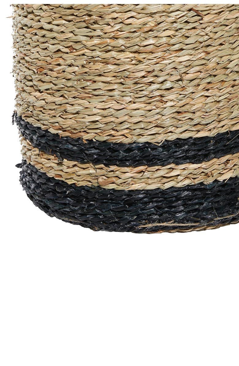 GINGER BIRCH STUDIO Black And Natural Woven Striped Round Seagrass Baskets With Handles - Set Of 3: 15" - 17" - 18", Alternate, color, 