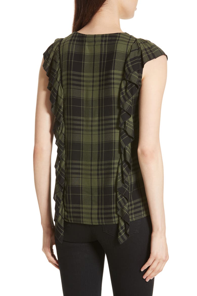 Janet Side Ruffle Blouse, Alternate, color, ARMY/ BLACK