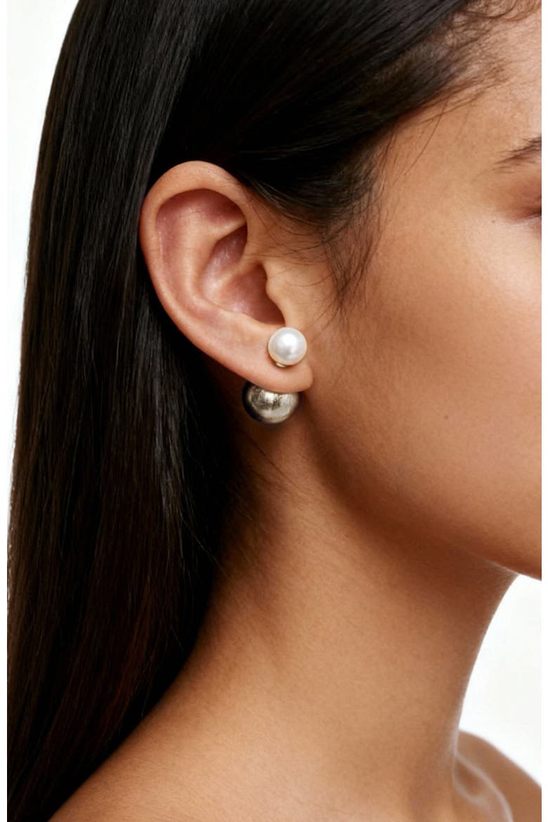 Duo Studs Earrigns, Alternate, color, Silver & White