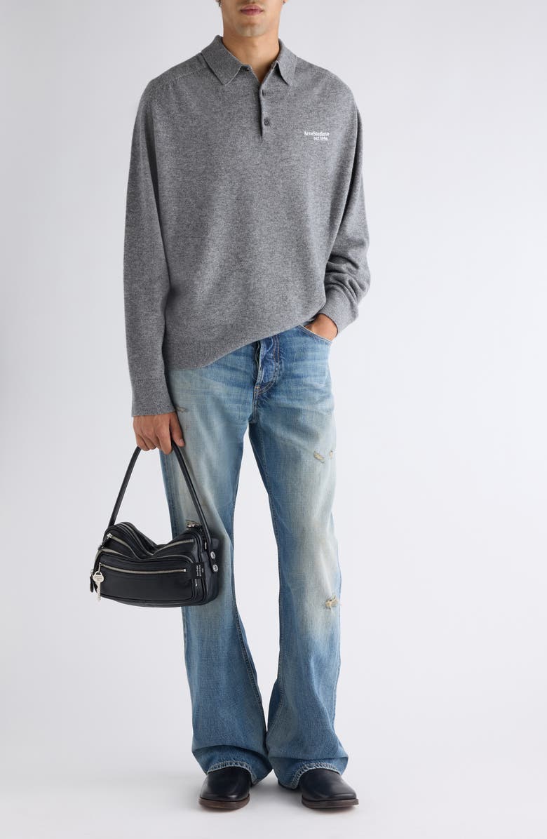 Acne Studios Kluxey Light Richard Yak Hair 
Wool Polo Sweater, Alternate, color, Dark Grey