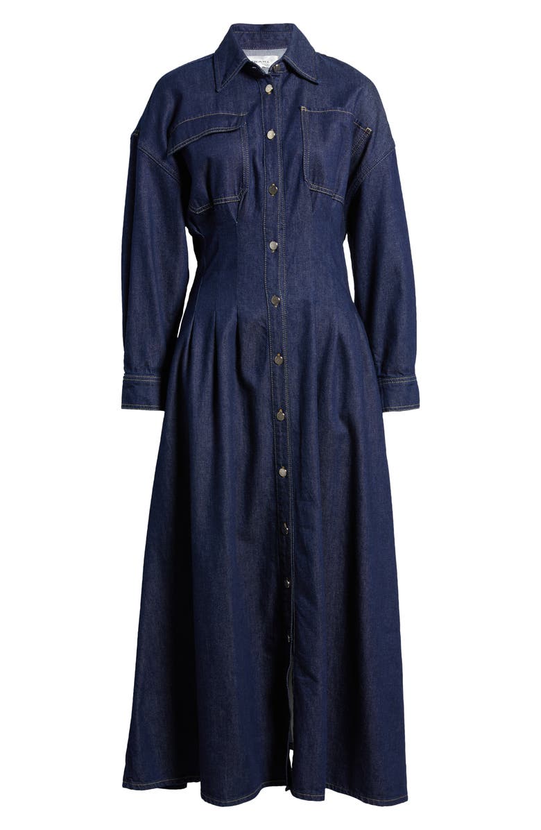 FRAME Nipped Long Sleeve Twill Maxi Dress, Alternate, color, Rinse