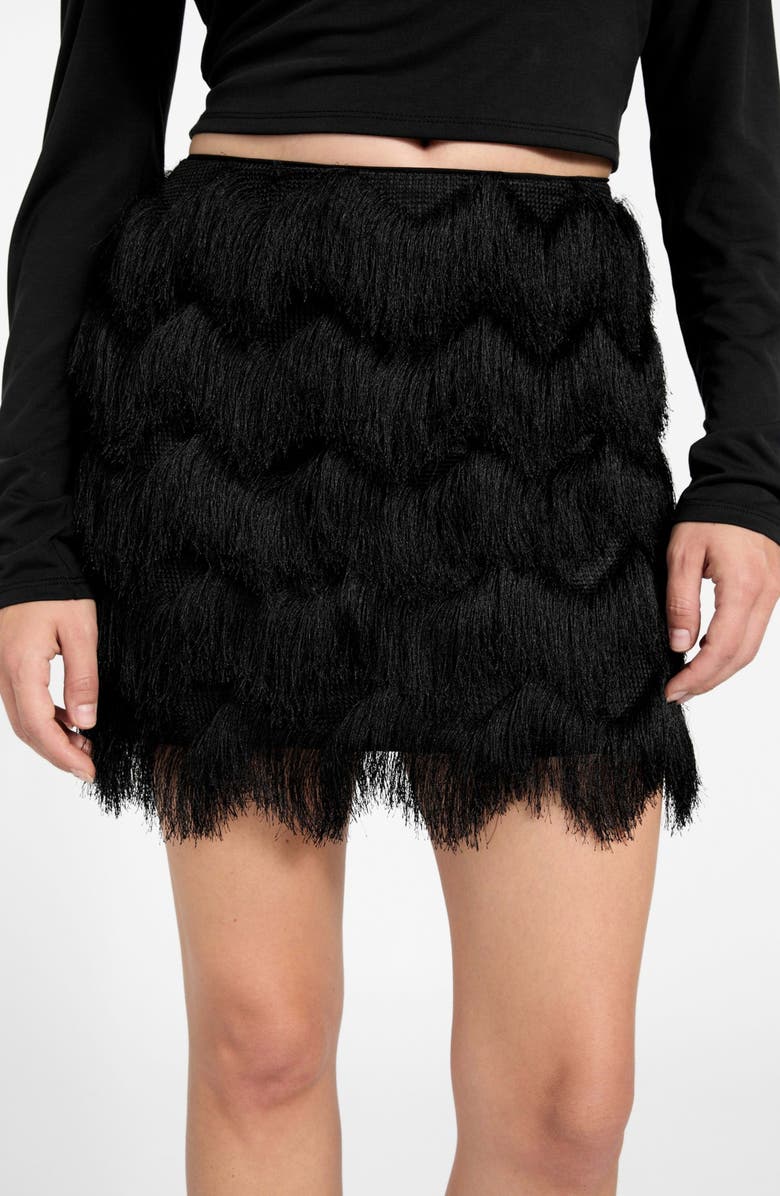 GUESS Alyna Fringe Miniskirt, Alternate, color, Black-Black