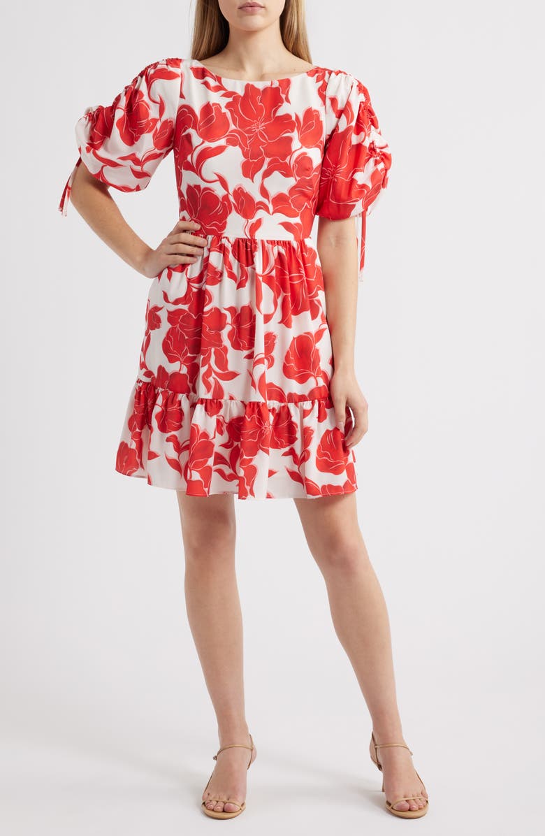 Eliza J Floral Puff Sleeve Dress, Main, color, 