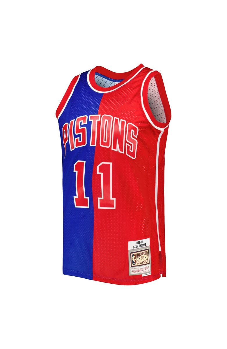 Mitchell & Ness Men's Mitchell & Ness Isiah Thomas Blue/Red Detroit Pistons Hardwood Classics 1988/89 Split Swingman Jersey, Alternate, color,
