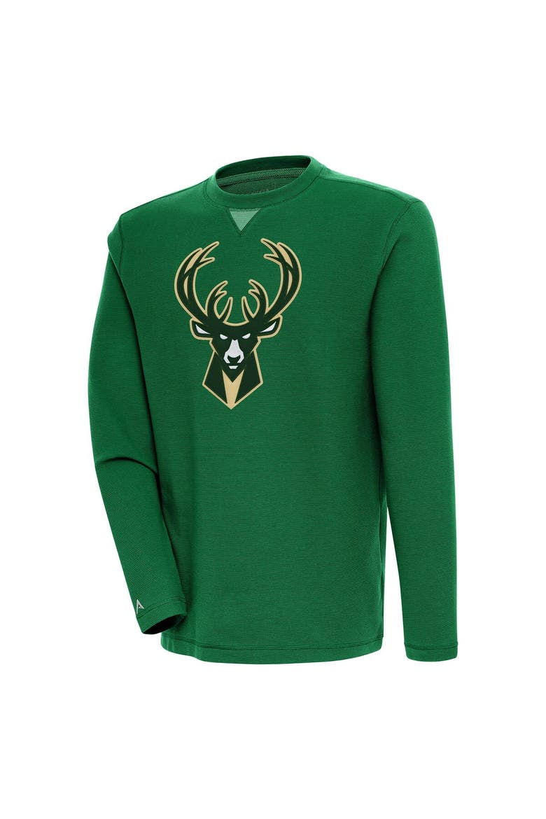 Men's Antigua  Hunter Green Milwaukee Bucks Flier Bunker Pullover Sweatshirt, Main, color, Hunter Green