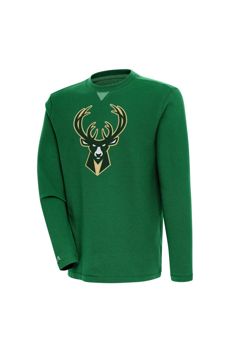 ANTIGUA Men's Antigua  Hunter Green Milwaukee Bucks Flier Bunker Pullover Sweatshirt, Main, color, 