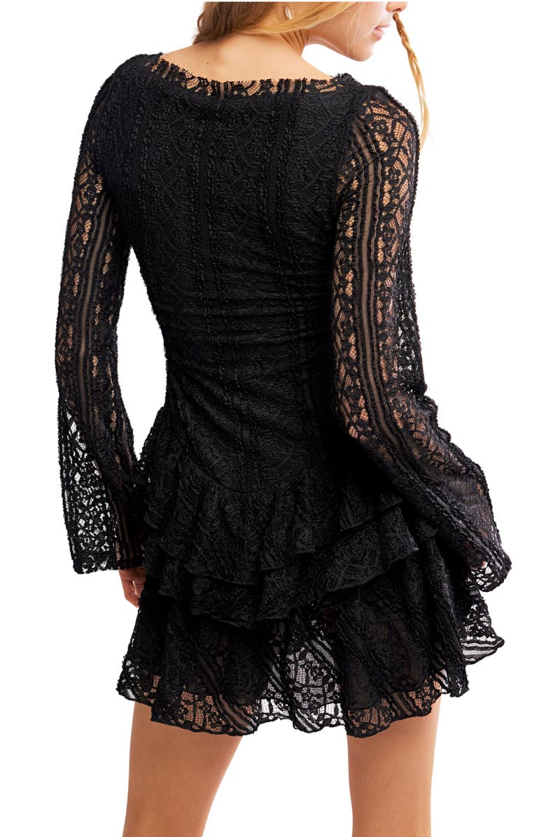 Free People Tabby Lace Long Sleeve Minidress, Alternate, color, Black