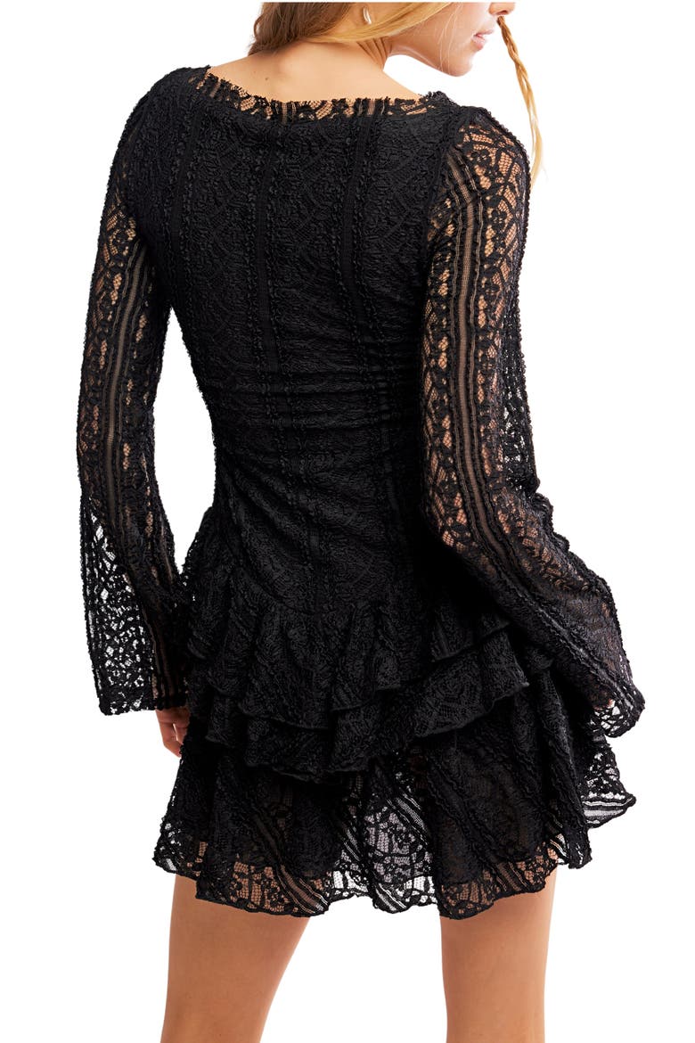 jolt women's lace trim long sleeve tiered mini dress Camille
