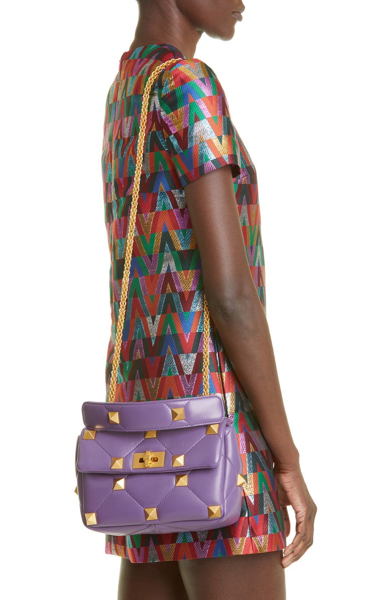 Valentino Garavani Medium Roman Stud Matelassé Leather Shoulder Bag, Alternate, color,