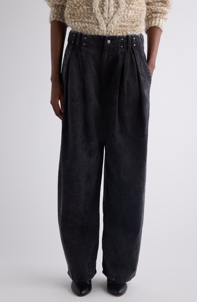 Isabel Marant Ireme Pleated Barrel Leg Jeans, Main, color, Faded Black