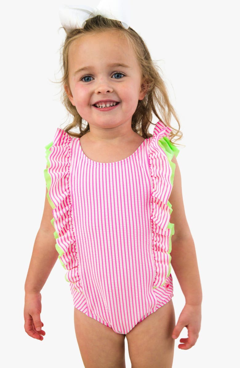 RuffleButts Kids' Seersucker UPF 50+ One-Piece Swimsuit, Alternate, color, Pink