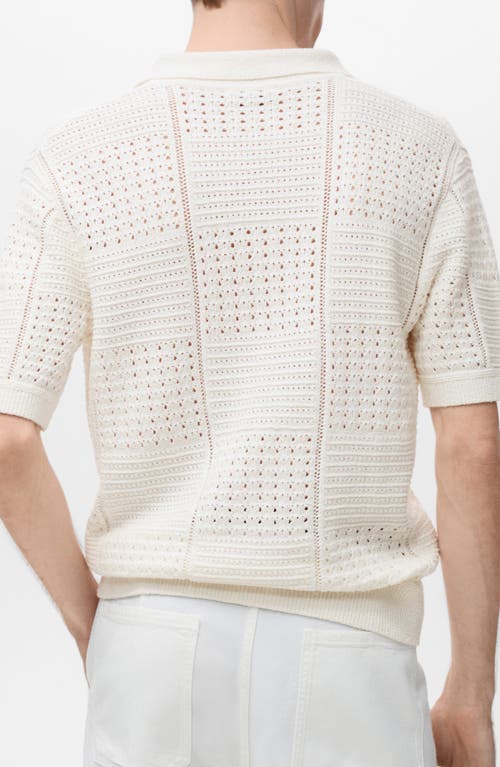 Mango Openwork Johnny Collar Polo In Neutral