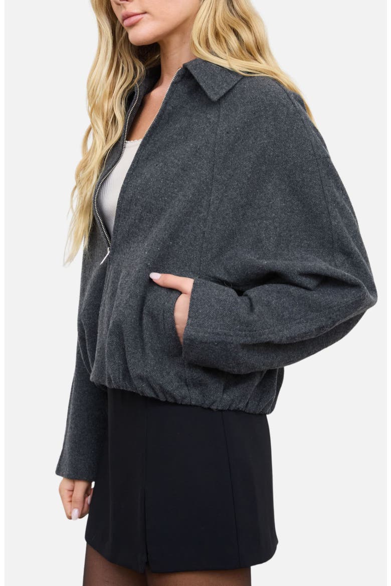 Cropped Balloon Hem Zip Up Jacket, Alternate, color, CHARCOAL