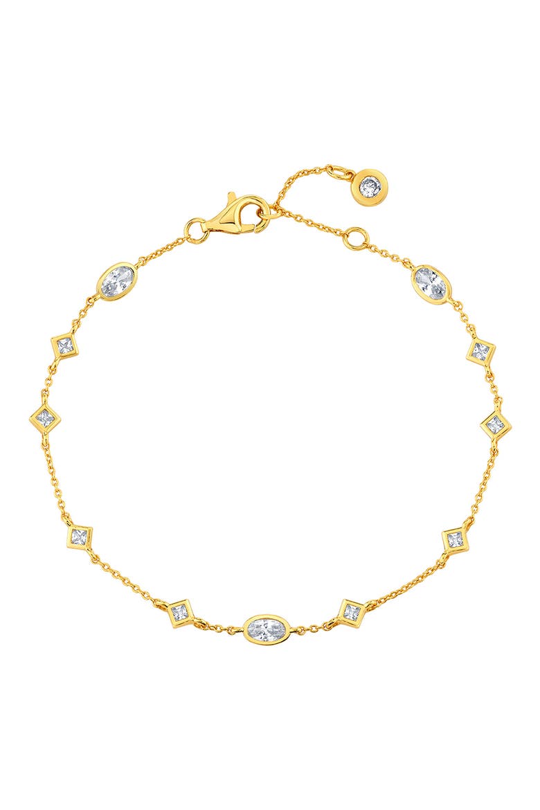 Princess & Oval Crystal Station Bracelet, Main, color, 18KT YELLOW GOLD / CLEAR STONE