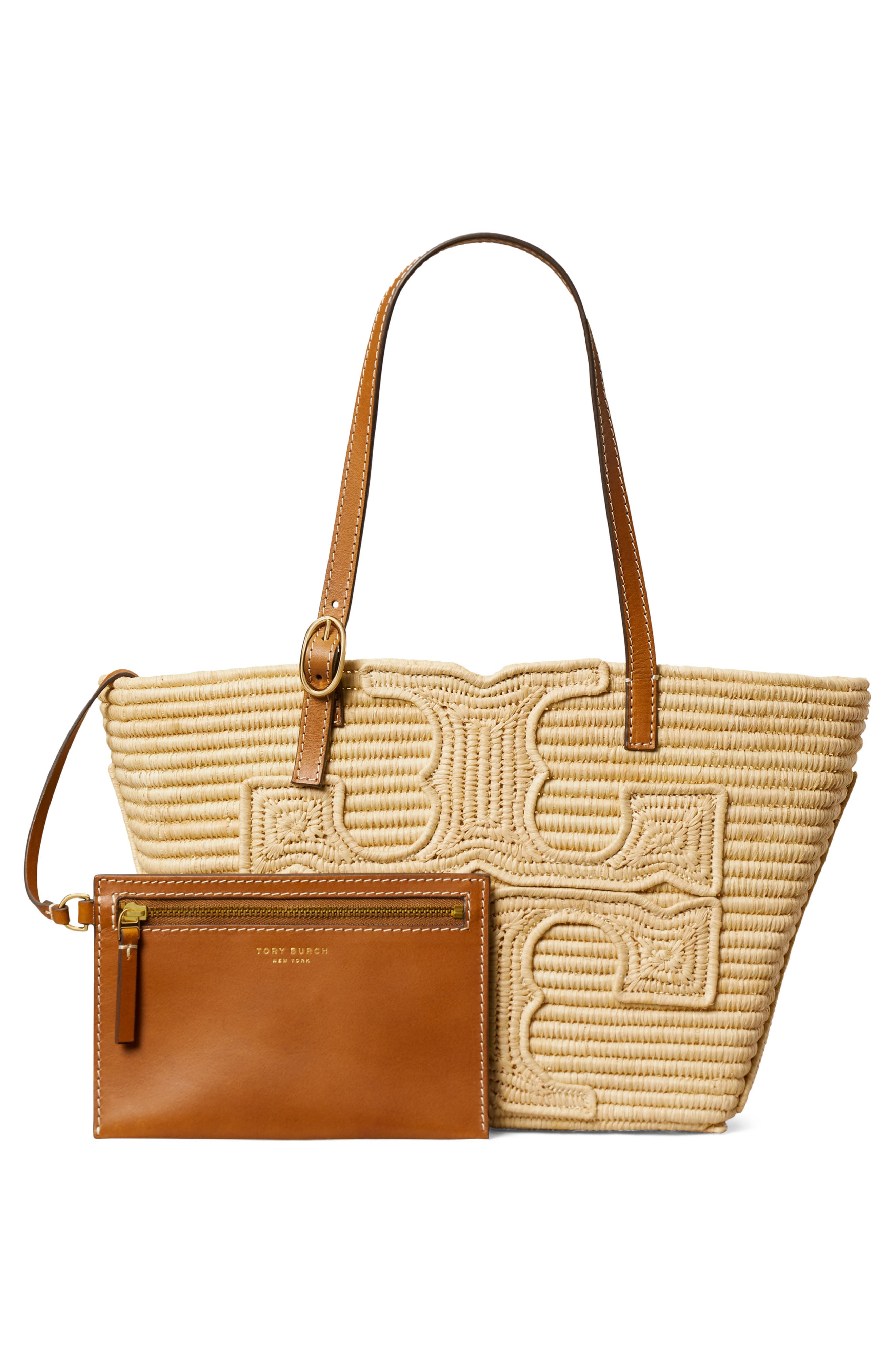Tory Burch Ella Small Structure Straw Tote, Alternate, color, Natural